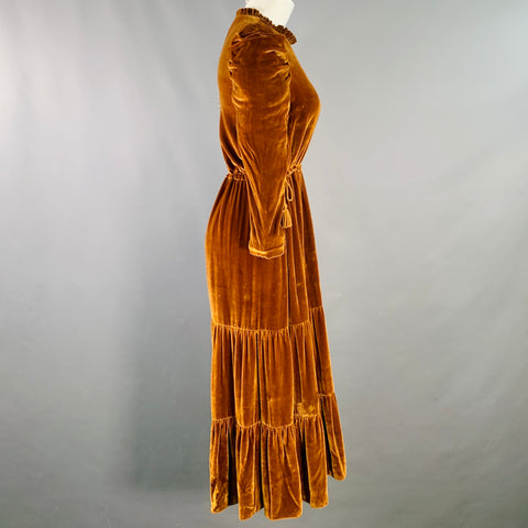 ULLA JOHNSON Size 2 Bunny Yellow Mustard Velvet Ruffle Midi Dress