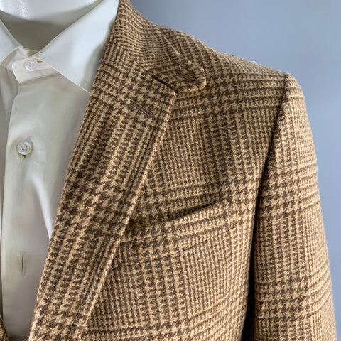 RALPH LAUREN Size 44 Camel Brown Glen Check Wool Notch Lapel Sport Coat