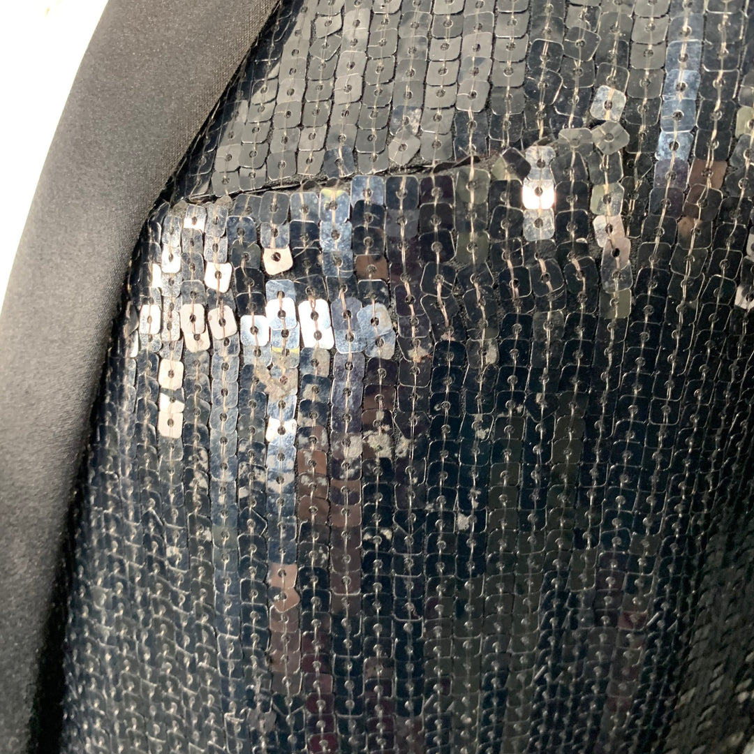 SAINT LAURENT Size 40 Black Polyester Blend Sequined Peak Lapel Sport Coat