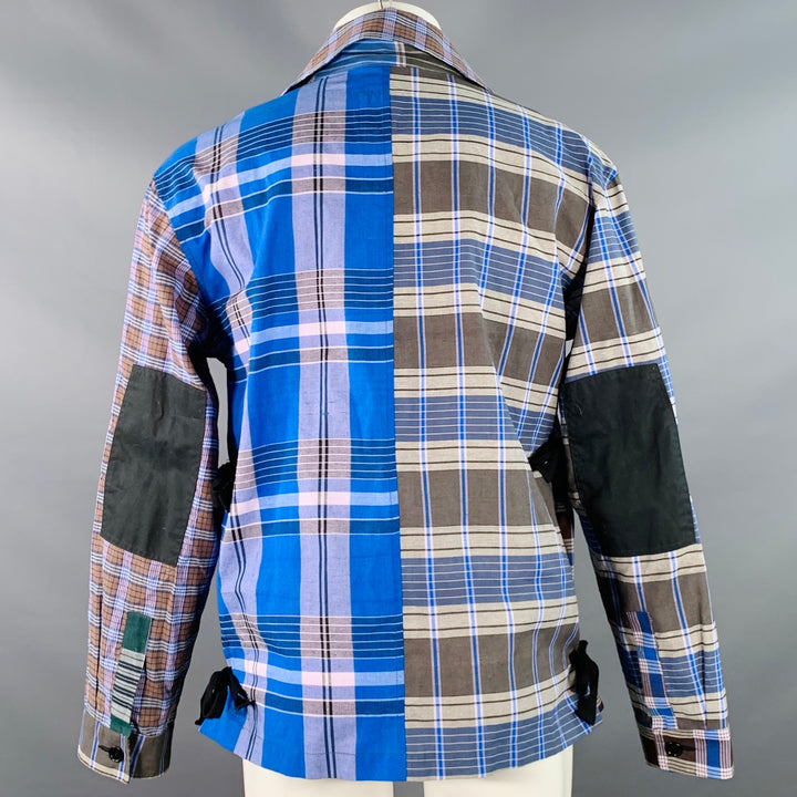 NICHOLAS DALEY Size M Blue Brown Plaid Cotton Side Ties Shirt Jacket