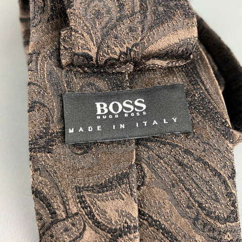 HUGO BOSS Brown Paisley Wool Silk Jacquard Tie
