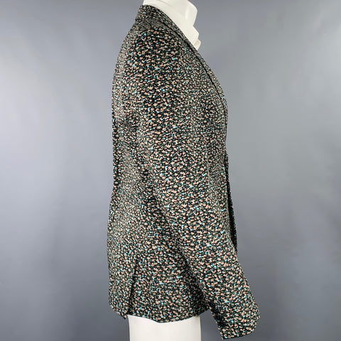 PS by PAUL SMITH Size 40 Black Green Tan Print Cotton Sport Coat