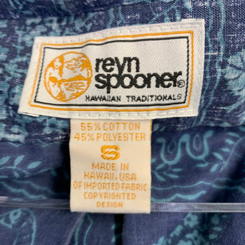 REYN SPOONER Size S Navy Light Blue Floral Cotton Blend Hawaiian Short Sleeve Shirt