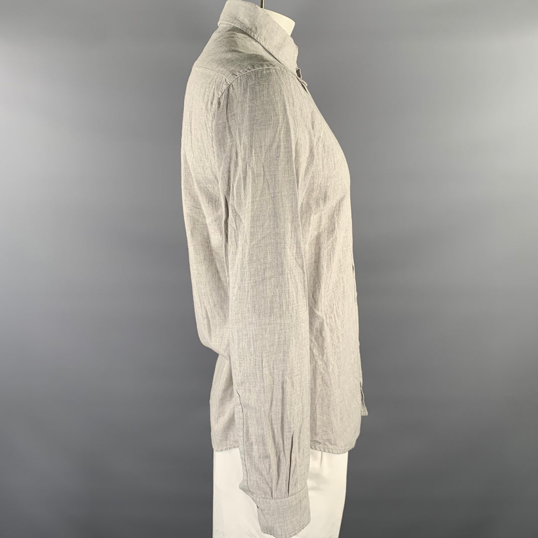 BARENA Size XL Grey Heather Cotton Button Down Long Sleeve Shirt