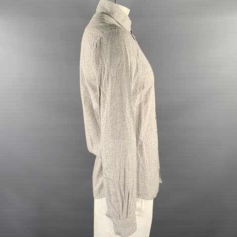 BARENA Size XL Grey Heather Cotton Button Down Long Sleeve Shirt