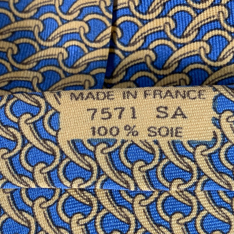 HERMES Blue Yellow Chain Link Silk Tie