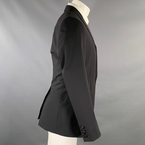 DOLCE & GABBANA Size 38 Long Black Wool Blend Tuxedo Sport Coat