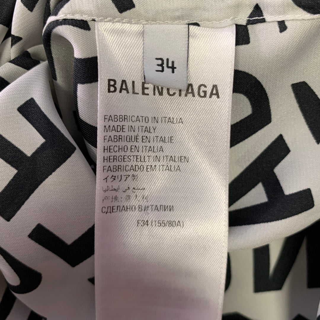 BALENCIAGA Size S Black White Monogram Polyester Button Up Long Sleeve Shirt