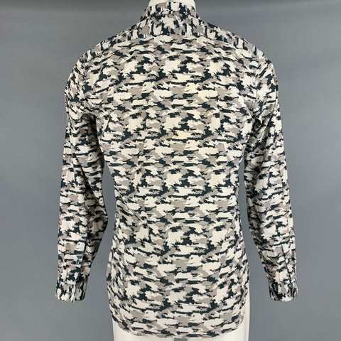 THEORY Size M Off White Black Camo Cotton Button Up Long Sleeve Shirt