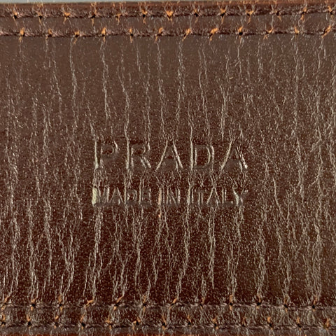 PRADA Size 38 Tan Brown Logo Canvas Leather Belt