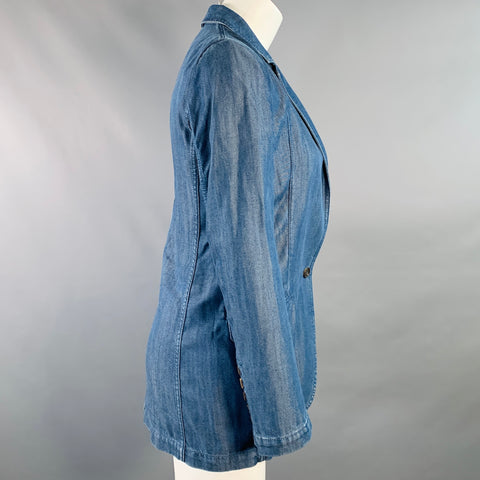 GUCCI Size 2 Blue Lyocell Twill Notch Lapel Single Button Jacket Blazer
