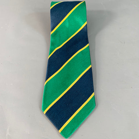 FENDI Green Navy Diagonal Stripe Silk Tie