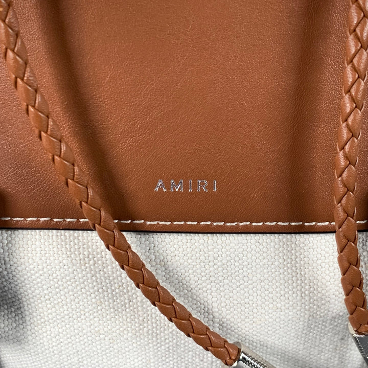 AMIRI Brown Cream Canvas Leather Backpack Bag