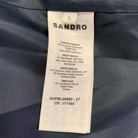 SANDRO Size L Blue Grey Window Pane Wool Blend Zip Up Jacket