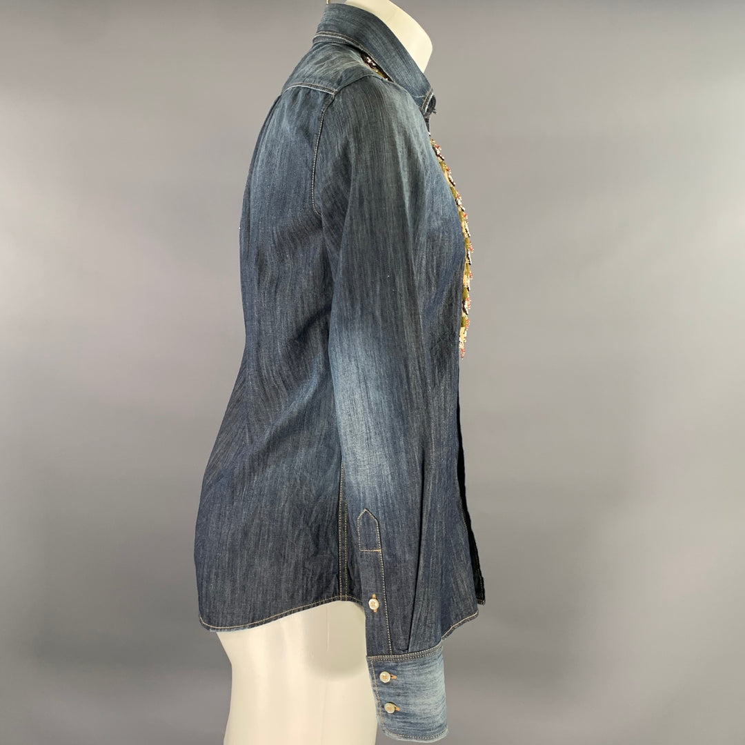 DSQUARED2 Size XS Indigo Embroidery Denim Button Up Long Sleeve Shirt