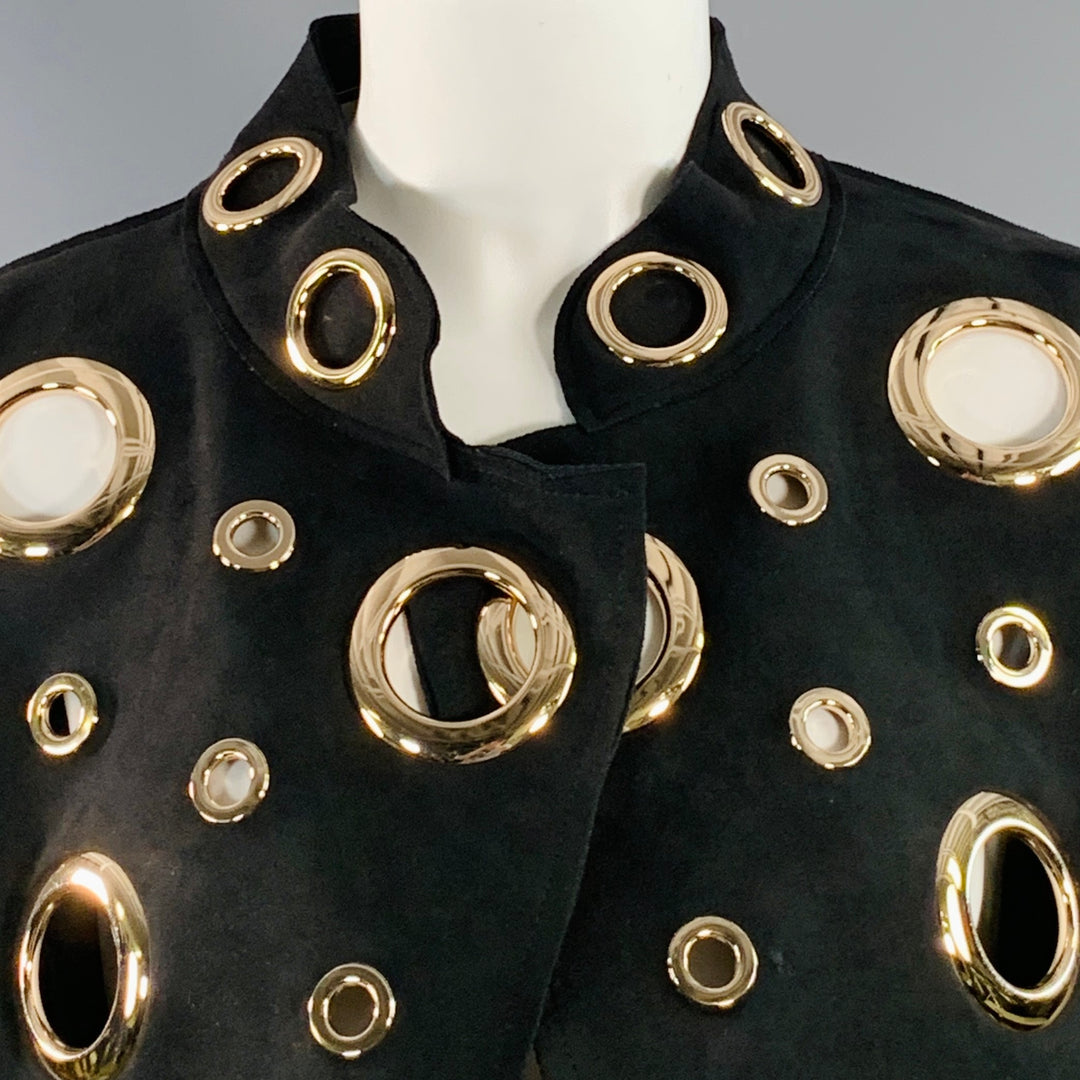 ALBERTO MAKALI Size M Black Gold Faux Suede Grommets Jacket