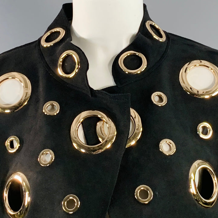 ALBERTO MAKALI Size M Black Gold Faux Suede Grommets Jacket