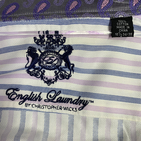 ENGLISH LAUNDRY Size XL White Blue Purple Stripe Cotton Long Sleeve Shirt