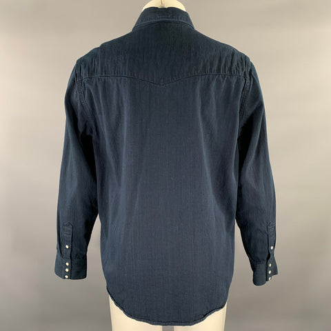 VISVIM Size M Indigo Cotton Snaps Long Sleeve Shirt
