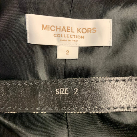 MICHAEL KORS COLLECTION Size 2 Black White Cotton Wool Plaid Studded Belted Coat