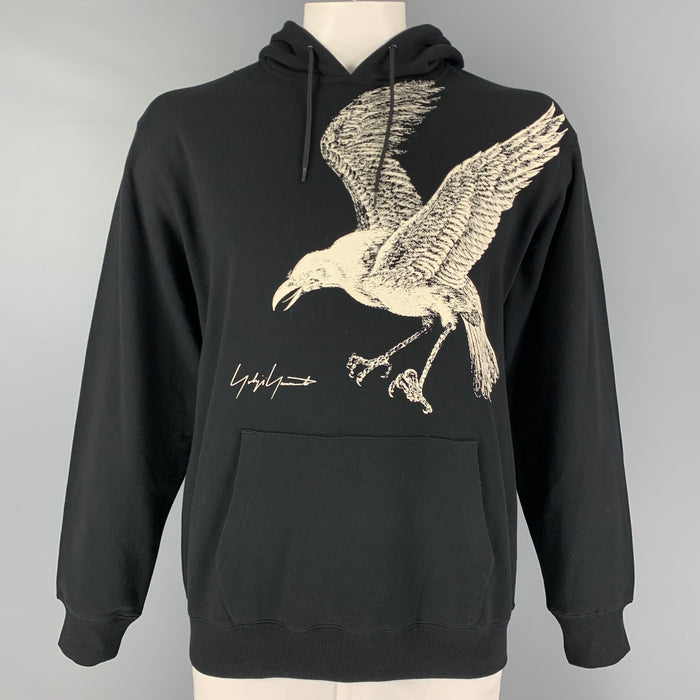 YOHJI YAMAMOTO x NEW ERA Size XL Black White Graphic Cotton Hoodie Sweatshirt