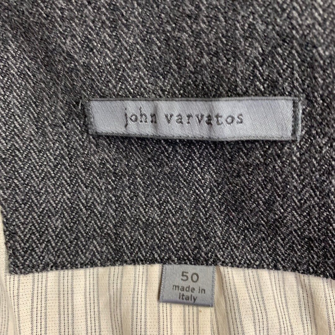 JOHN VARVATOS Size 40 Grey Black Herringbone Wool Blend Sport Coat