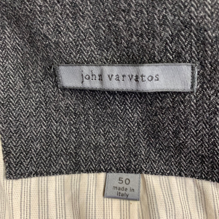 JOHN VARVATOS Size 40 Grey Black Herringbone Wool Blend Sport Coat