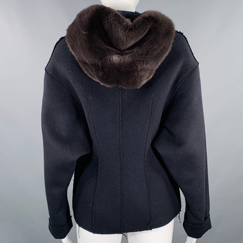 MARNI Size 4 Black Wool Blend Raw Edge Hooded Jacket