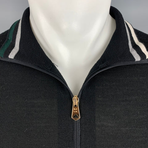 PAUL SMITH Size M Black Knit Merino Wool Half Zip Pullover