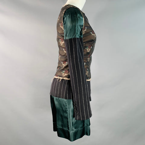 MAISON MARGIELA Size S Black Multi Color Silk Polyester Floral Layered Dress