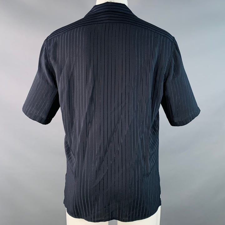 SAINT LAURENT Size S Navy Stripe Silk Camp Short Sleeve Shirt