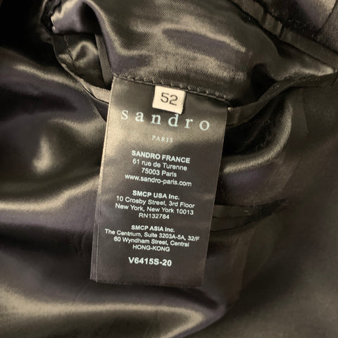 SANDRO Chest Size 42 Black Solid Wool Shawl Collar 38 28 Tuxedo