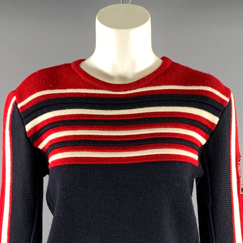 MAJE Size S Navy Red Wool Blend Stripe Crew-Neck Sweater