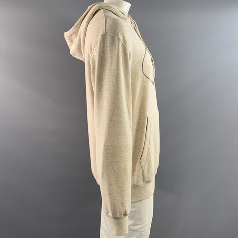 PRADA Size L Beige Logo Cotton Hooded Sweatshirt