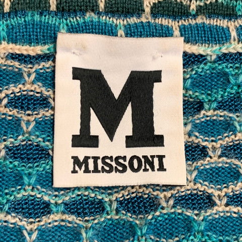 M MISSONI Size 4 Blue Green Merino Wool Blend V-Neck Pullover