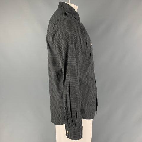 VINCE Camisa de manga larga con botones de algodón a cuadros blanco negro talla L