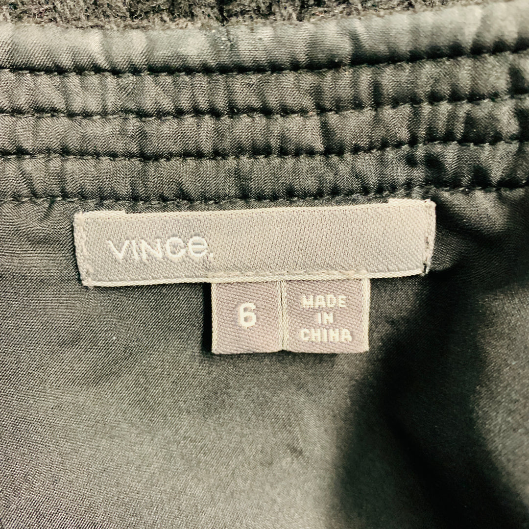 VINCE Size 6 Black Wool Blend Faux Leather Zip Up Jacket