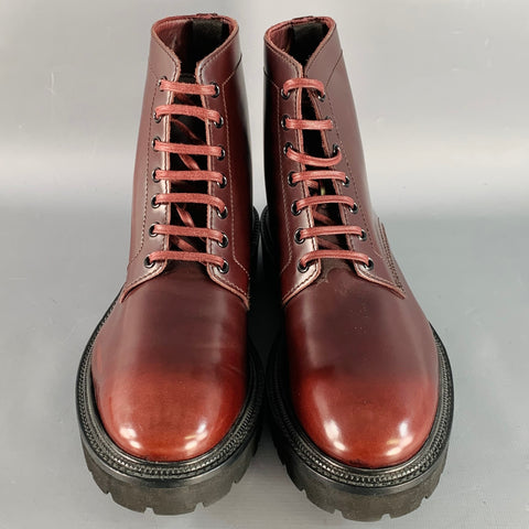 PAUL SMITH Size 8 Burgundy Leather Tread Sole Lace-Up Ankle Boots