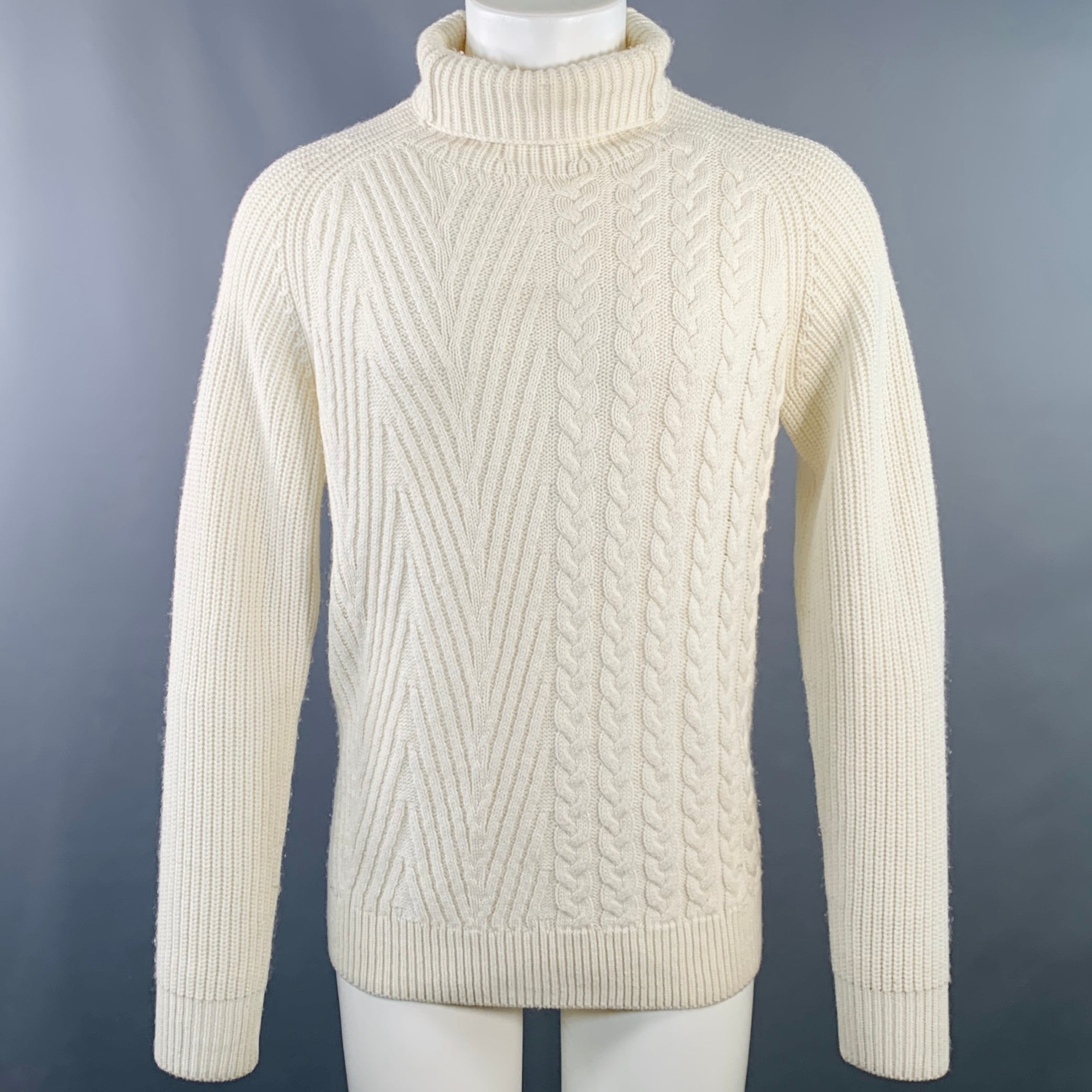 HAIDER ACKERMANN Size M Cream Cable Knit Cashmere Turtleneck
