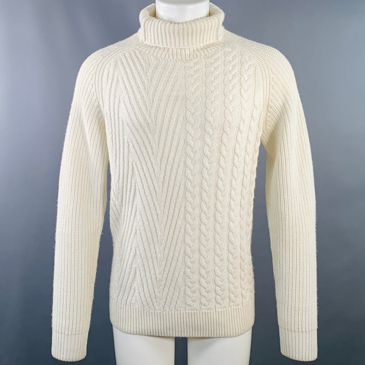 HAIDER ACKERMANN Size M Cream Cable Knit Cashmere Turtleneck Sweater