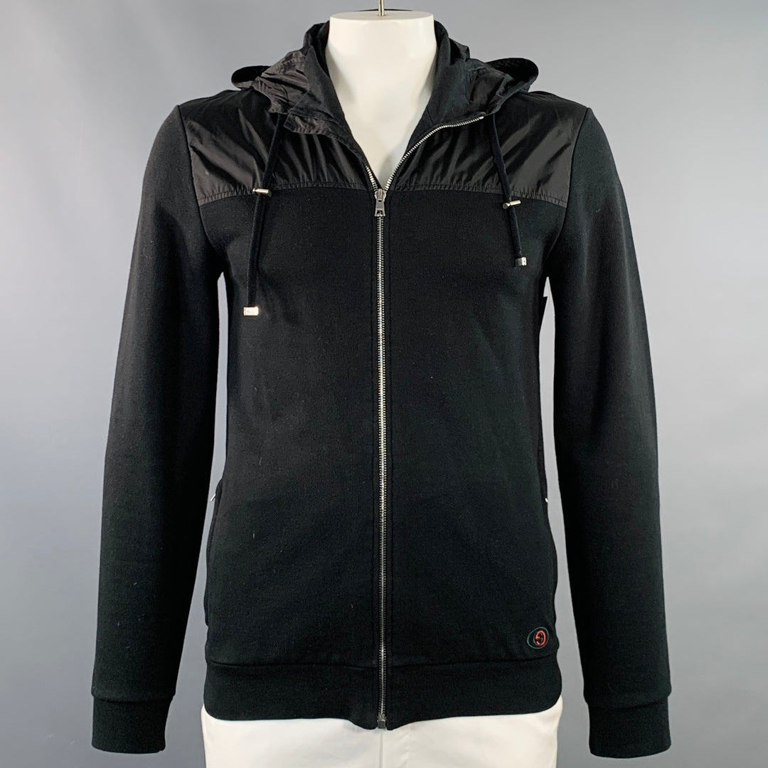 GUCCI Size XL Black Cotton Blend Hooded Slim Fit Zip Up Jacket