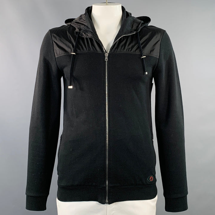 GUCCI Size XL Black Cotton Blend Hooded Slim Fit Zip Up Jacket