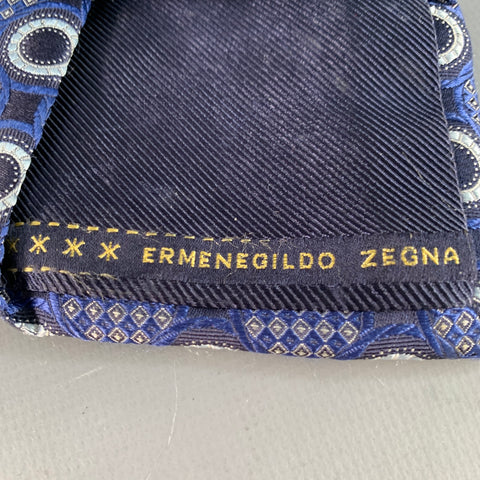 ERMENEGILDO ZEGNA One Size Blue White Black Circles Silk Tie