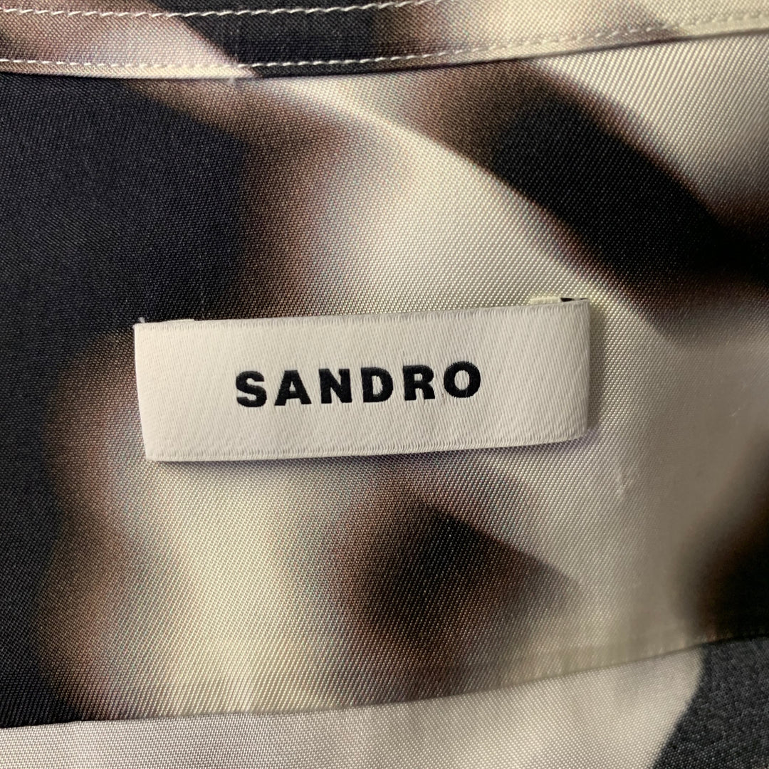 SANDRO Size S White Black Hazy Floral Viscose Long Sleeve Shirt