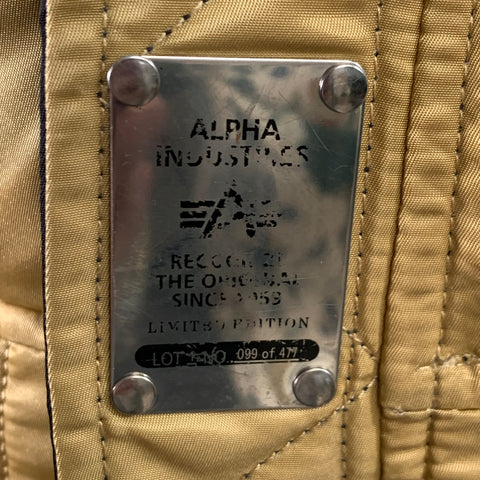 ALPHA INDUSTRIES Size S Beige Olive Yellow Embroidery Nylon Bomber Jacket