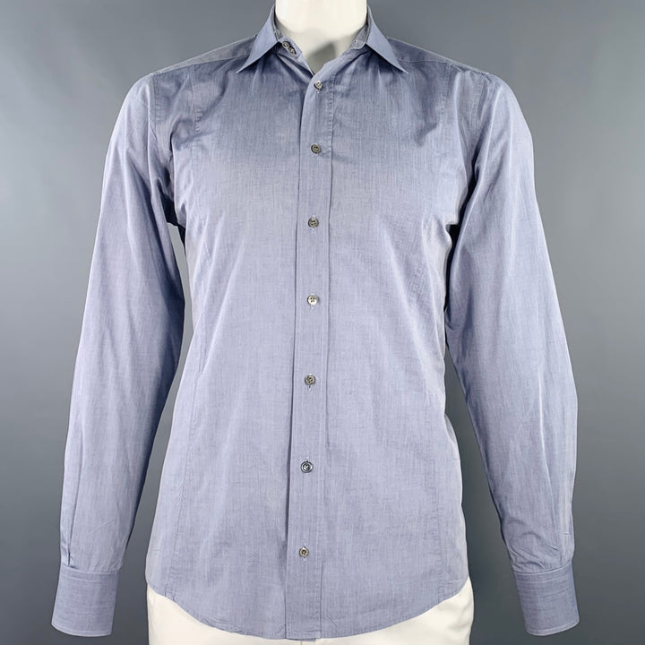 GUCCI Size L Blue Grey Fitted Button Up Long Sleeve Shirt