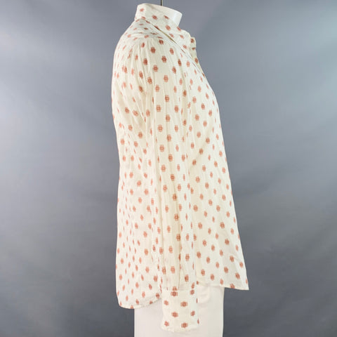 JOHN VARVATOS Size L White Rust Abstract Floral Cotton Long Sleeve Shirt