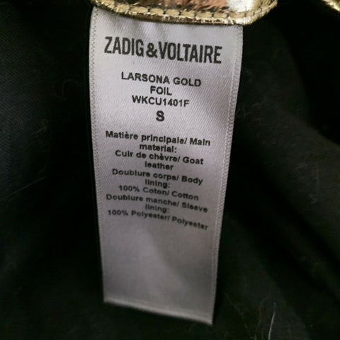 ZADIG & VOLTAIRE Size S Gold Black Leather Metallic Zip Up Jacket (Outdoor)