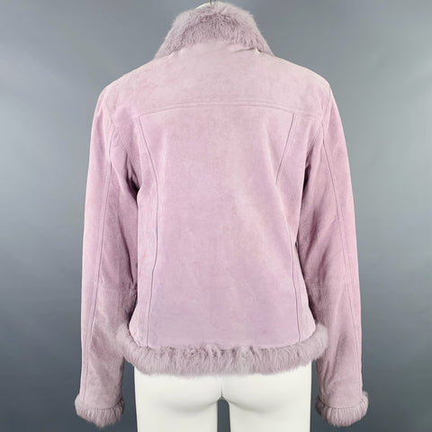 RAFFAELO Size M Purple Suede Fur Collar Eye Hook Jacket