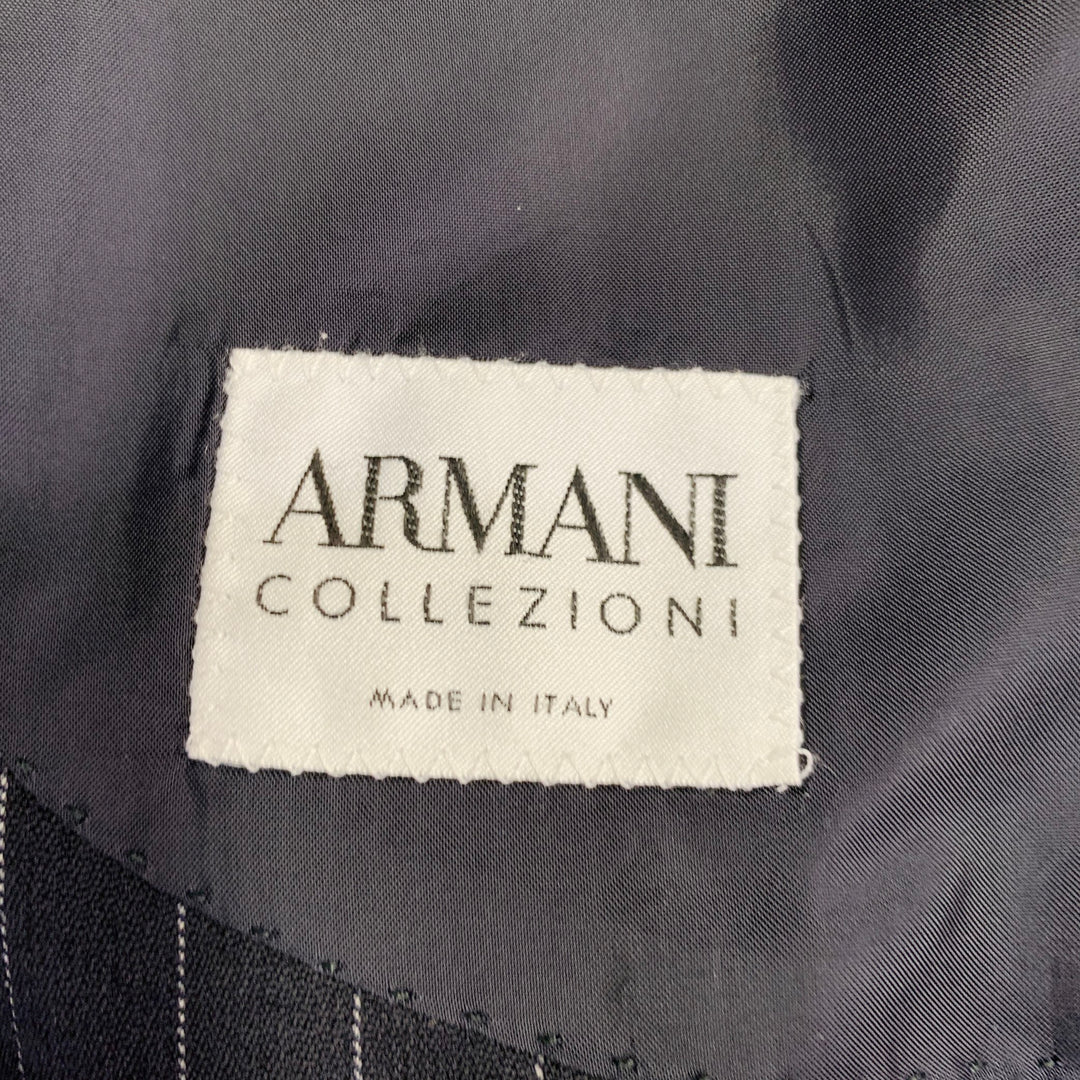 ARMANI COLLEZIONI Size 44 Long Black White Pinstripe Wool Peak Lapel Suit